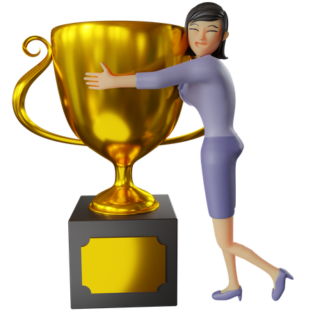 Businesswoman getting trophy  3D Illustration