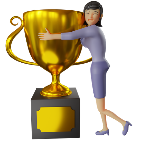 Businesswoman getting trophy 3D Illustration