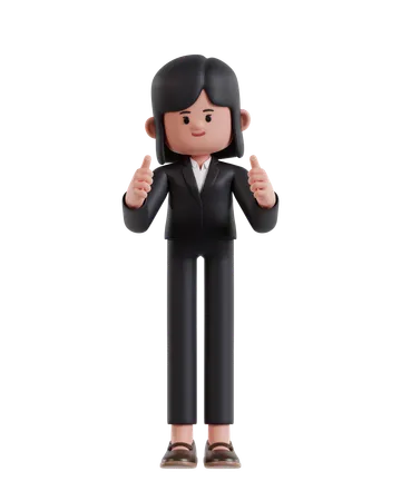 3 D Illustration Of Cartoon Businesswoman Give Double Thumbs Up 3D Illustration