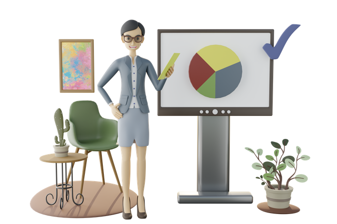 Businesswoman giving business analysis presentation 3D Illustration