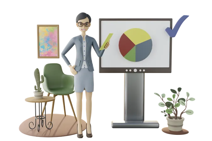 Businesswoman giving business analysis presentation 3D Illustration