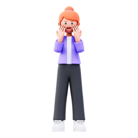 Businesswoman Giving Startled Pose  3D Illustration