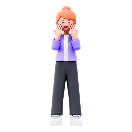 Businesswoman Giving Startled Pose  3D Illustration