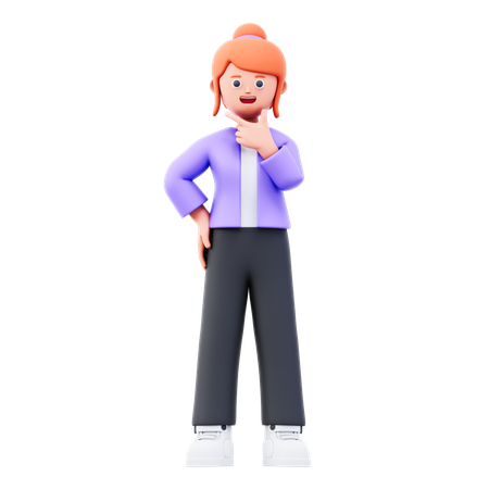 Businesswoman Giving Thinking Pose  3D Illustration