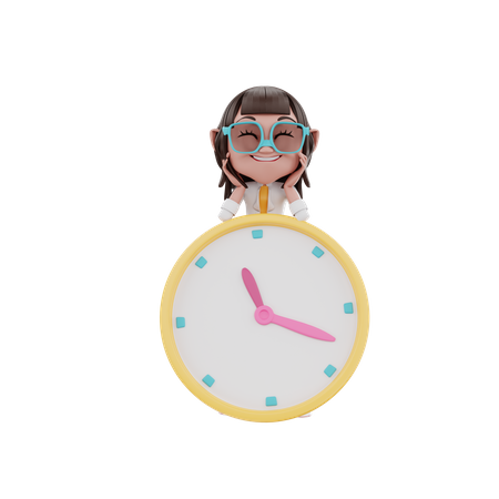 Businesswoman hand cheek with clock 3D Illustration