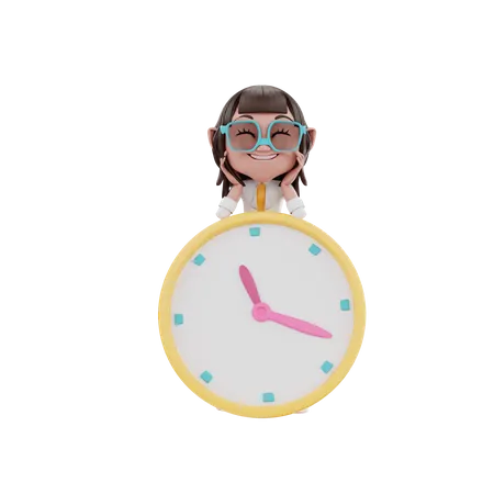 Businesswoman hand cheek with clock  3D Illustration