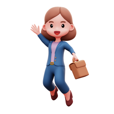 Businesswoman Happy While Jumping  3D Illustration