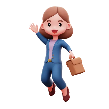 Businesswoman Happy While Jumping  3D Illustration