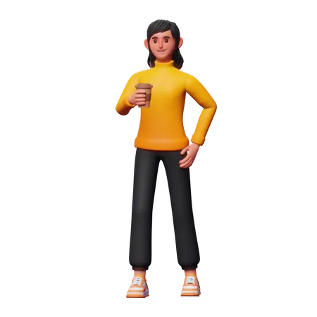 Businesswoman Having Coffee  3D Illustration