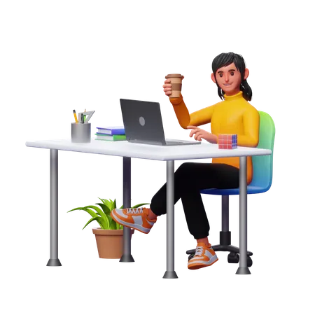 Businesswoman Having Coffee  3D Illustration