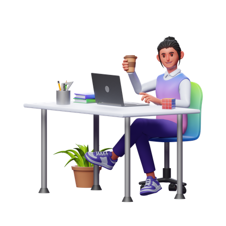 Businesswoman Having Coffee  3D Illustration