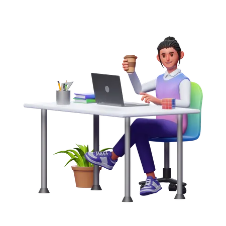 Businesswoman Having Coffee  3D Illustration
