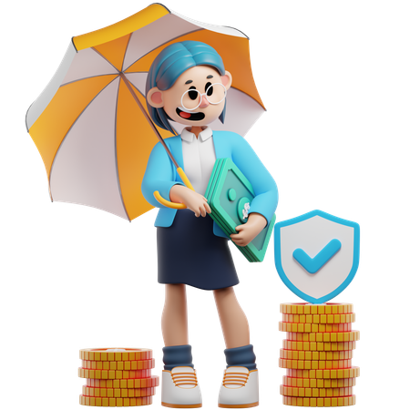 Businesswoman Having Investment Protection  3D Illustration