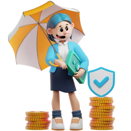 Businesswoman Having Investment Protection  3D Illustration