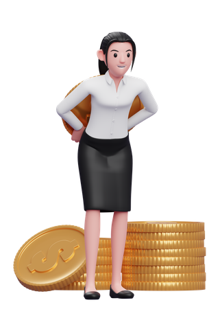 Businesswoman hiding coin behind back  3D Icon