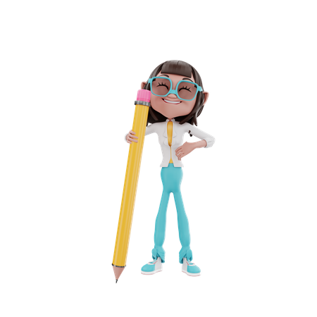 Businesswoman holding a pencil  3D Illustration