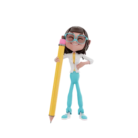 Businesswoman holding a pencil  3D Illustration