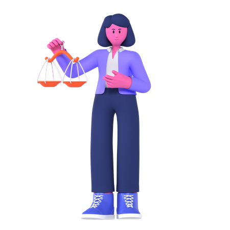 Businesswoman Holding Balance Scale  3D Illustration