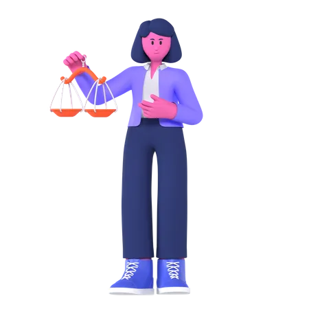 Businesswoman Holding Balance Scale  3D Illustration