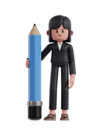 Businesswoman holding big pencil  3D Illustration