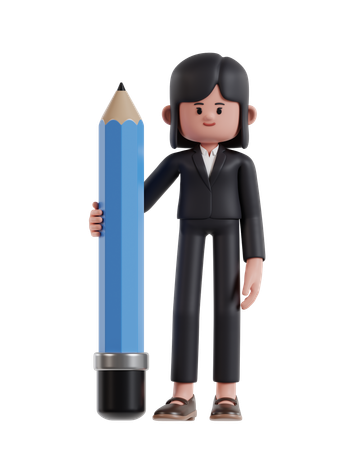 Businesswoman holding big pencil  3D Icon