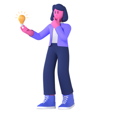 Businesswoman Holding Bulb  3D Illustration