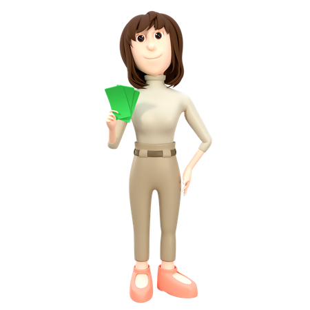 Businesswoman  Holding Cash  3D Illustration