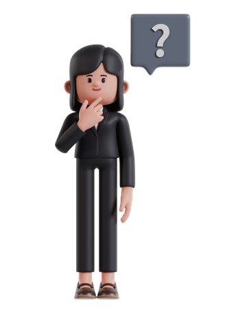 Businesswoman holding chin while thinking with question mark  3D Illustration