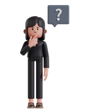 Businesswoman holding chin while thinking with question mark  3D Icon
