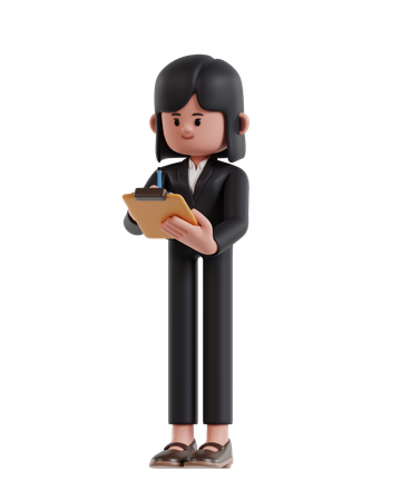 Businesswoman Holding Clipboard And Writing With Pencil  3D Illustration