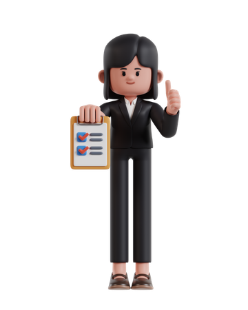 Businesswoman Holding Clipboard Completing Task With Checklist  3D Illustration