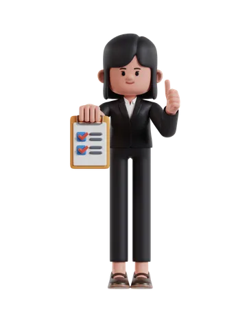 Businesswoman Holding Clipboard Completing Task With Checklist  3D Illustration