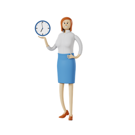Businesswoman holding clock 3D Illustration