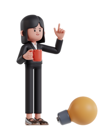Businesswoman holding coffee cup and getting inspiration  3D Icon