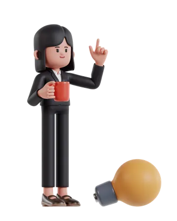 Businesswoman holding coffee cup and getting inspiration  3D Illustration