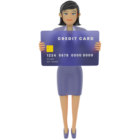 Businesswoman holding credit card  3D Illustration