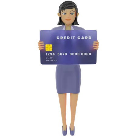 Businesswoman holding credit card  3D Illustration