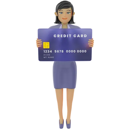 Business Woman Holding Credit Card 3D Illustration
