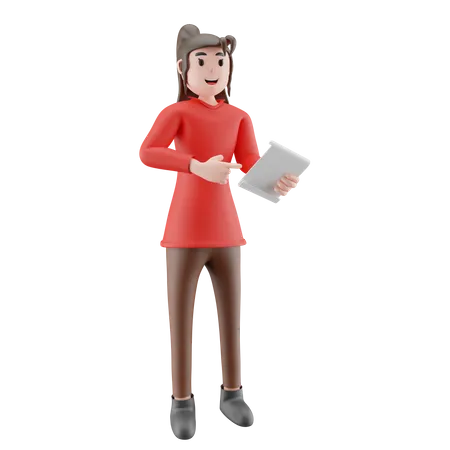 Businesswoman Holding Document  3D Illustration