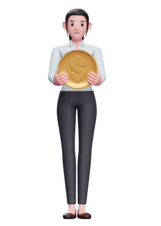 Businesswoman holding dollar coin  3D Icon