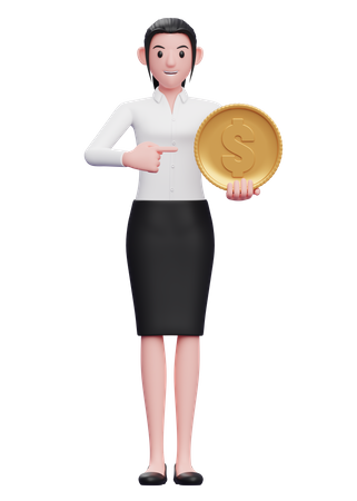 Businesswoman holding dollar coin  3D Icon