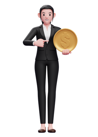 Businesswoman holding dollar coin  3D Icon
