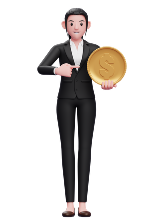 Businesswoman holding dollar coin 3D Illustration