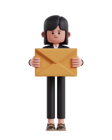 Businesswoman Holding Envelope  3D Icon