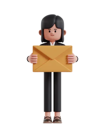 Businesswoman Holding Envelope  3D Illustration