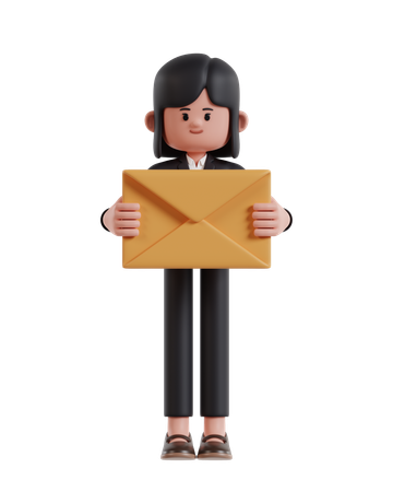 Businesswoman Holding Envelope  3D Illustration