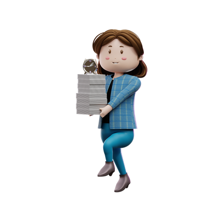 Businesswoman Holding Files  3D Illustration