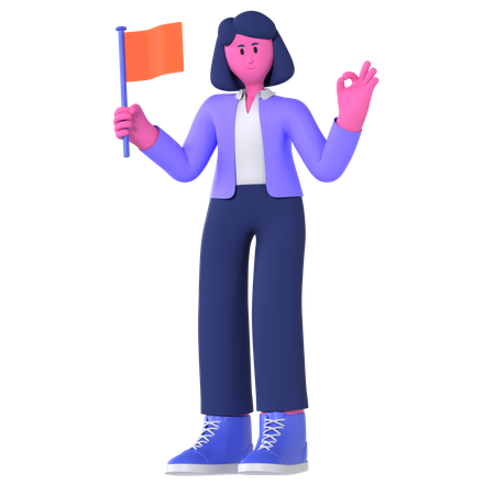 Businesswoman Holding Flag  3D Illustration