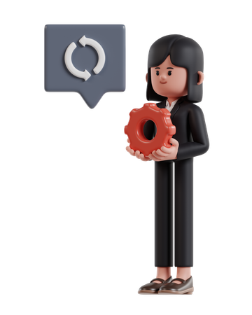 Businesswoman Holding Gear Managing Business  3D Illustration