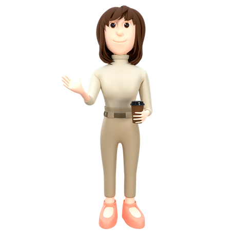 Businesswoman Holding Hot Espresso Coffee Cup  3D Icon